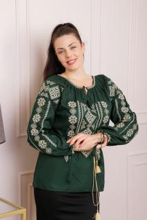 Bluza verde cu motiv geometric auriu Gloria 04 - maneca lunga