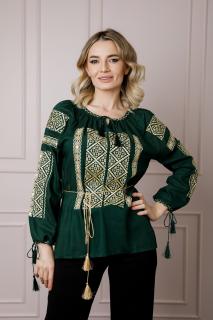 Bluza verde cu motiv geometric auriu Ines 02