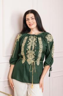 Bluza verde cu motiv geometric crem Marlena 02