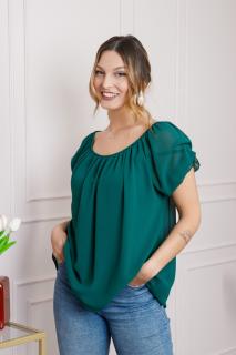 Bluza verde din voal cu maneci bufante