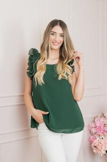 Bluza verde din voal cu volane la umeri