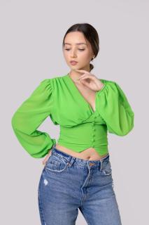 Bluza verde praz cu maneci bufante