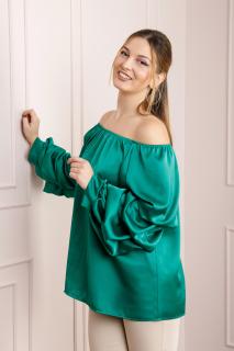 Bluza verde smarald eleganta cu maneci bufante