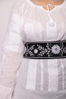 Brau traditional negru cu motiv floral alb Smaranda