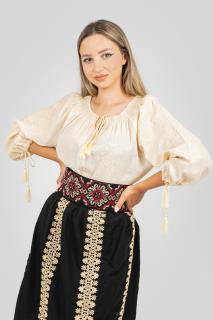 Brau traditional negru cu motiv floral crem Ecaterina