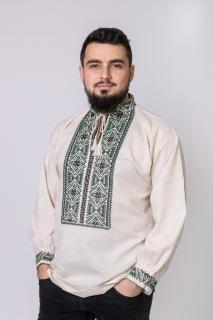 Camasa barbateasca traditionala crem cu motiv floral verde Camil