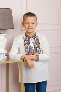 Camasa traditionala de baieti alba cu motiv floral multicolor Mihai