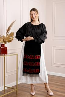 Catrinta traditionala neagra cu broderie florala rosie Florenta 02