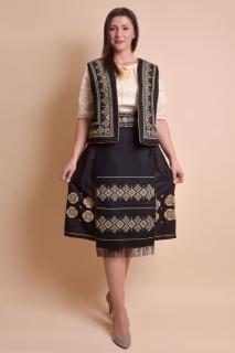 Catrinta traditionala neagra cu broderie geometrica crem Ana