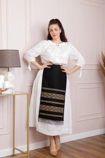 Catrinta traditionala neagra cu broderie geometrica crem Ileana