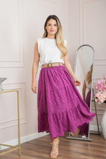 Fusta fuchsia boho chic cu perforatii si curea in talie