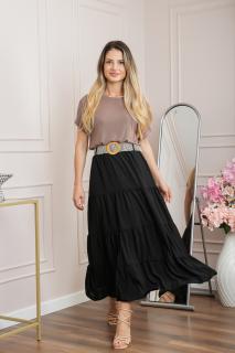 Fusta neagra boho chic cu volane si curea in talie