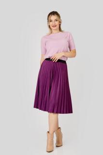 Fusta plisata magenta din piele intoarsa sintetica cu elastic in talie