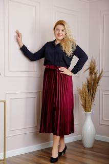 Fusta plisata plus size din catifea grena Valentina