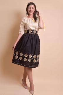 Fusta traditionala neagra cu broderie florala crem Eva 02