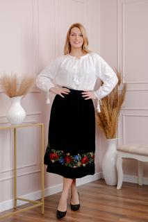 Fusta traditionala neagra cu broderie florala multicolora Ilinca