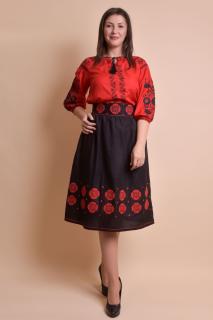 Fusta traditionala neagra cu broderie florala rosie Eva 03