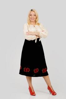 Fusta traditionala neagra cu broderie florala rosie Florenta 02