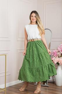 Fusta verde boho chic cu perforatii si curea in talie