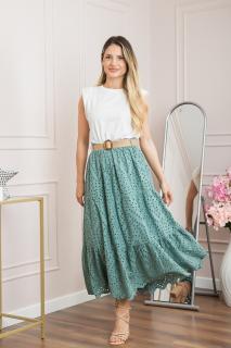 Fusta verde mint boho chic cu perforatii si curea in talie