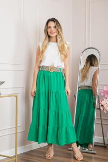 Fusta verde smarald boho chic cu volane si curea in talie