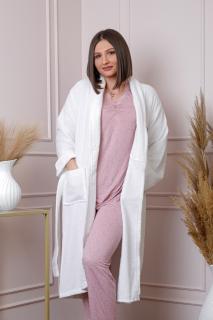 Halat dama Naomi alb cu cordon si buzunare