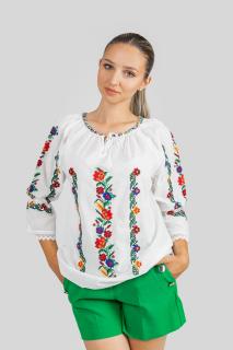 Ie traditionala alba cu motiv floral multicolor Artemisa