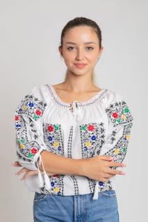 Ie traditionala alba cu motiv floral multicolor Florenta