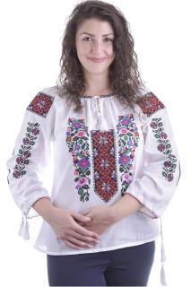 Ie traditionala alba cu motiv floral multicolor Gisela 01