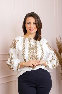 Ie traditionala alba cu motiv geometric crem Melinda