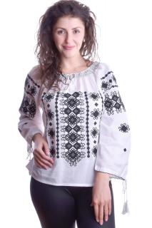 Ie traditionala alba cu motiv geometric negru Dorina 04