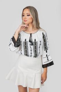 Ie traditionala alba cu motiv geometric negru Viviana 03