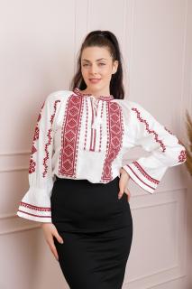 Ie traditionala alba cu motiv geometric rosu Giulia