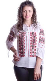 Ie traditionala alba cu motiv geometric rosu Vera 07
