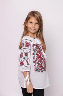 Ie traditionala alba pentru fetite cu motiv floral rosu Melania