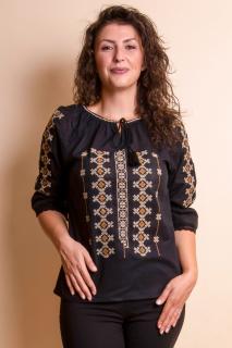 Ie traditionala neagra cu motiv geometric crem Georgeta