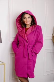Palton dama elegant fuchsia cu gluga captusita