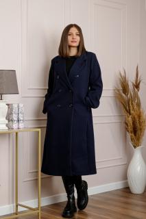 Palton lung dama elegant cu nasturi decorativi - Bleumarin
