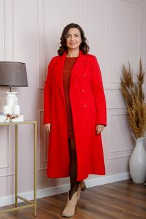Palton lung dama elegant cu nasturi decorativi - Rosu