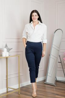 Pantaloni casual bleumarin cu talie elastica si buzunare functionale