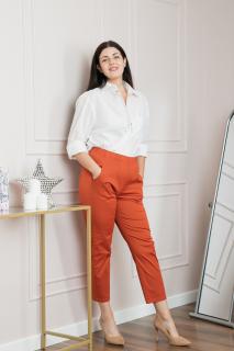 Pantaloni casual caramizii cu talie elastica si buzunare functionale