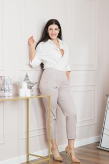 Pantaloni casual gri cu talie elastica si buzunare functionale