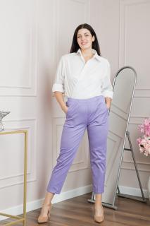 Pantaloni casual lila cu talie elastica si buzunare functionale