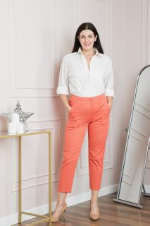 Pantaloni casual orange piersica cu talie elastica si buzunare functionale