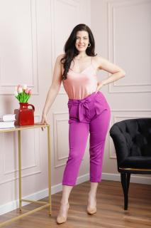 Pantaloni fuchsia cu fundita in talie