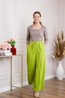 Pantaloni largi verde fistic cu snur in talie