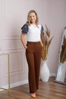 Pantaloni maro eleganti cu talie inalta si centura