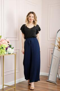 Pantaloni plisati bleumarin cu elastic in talie