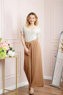 Pantaloni plisati crem cu elastic in talie