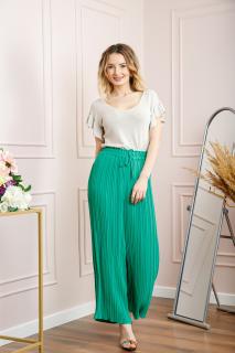 Pantaloni plisati verde smarald cu elastic in talie